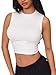 CIDER Womens Summer Tops Crop Tops for Women Womens Tank Tops Mimi Cuttrell Solid Sleeveless Ruched Crop Top: White, M