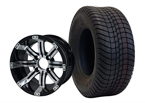 10" TEMPEST Machined/Black Wheels and 205/50-10" DOT Golf Cart Tires - Set of 4