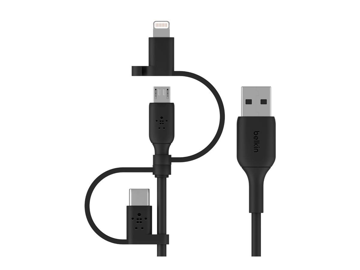 Belkin Evrensel Kablo (3'ü 1 arada USB-C, Lightning, Micro-USB Şarj Kablosu) Akıllı Telefonları, Tabletleri, Güç Bankalarını ve daha fazlasını şarj edin (3,3 ft/1 m)