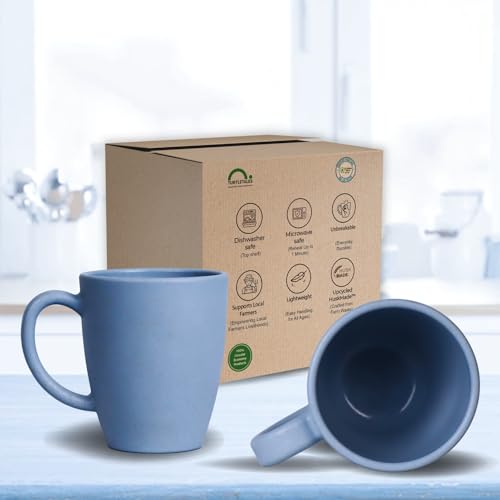 HuskMade VintageBrew Coffee Mug | Eco-Friendly Coffee Mug | Rice Husk Mug | 300ml | Mugs for Gift | Reusable & Microwave Safe | Perfect for hot & Cold | Unbreakable | Set of 2, Light Blue