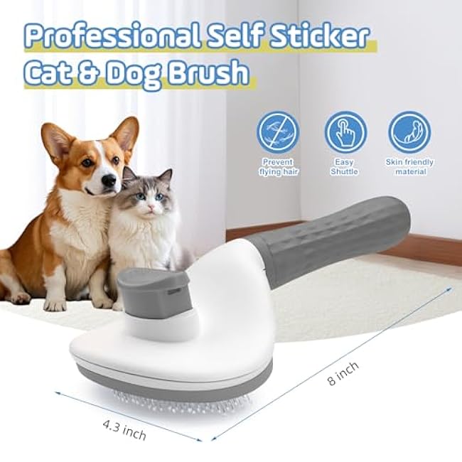 Cat Brush,Self Cleaning Dog Brush for Shedding,Skin Friendly Cat Brushes for Indoor Cats Shedding Massage Grooming,Deshedding Dog Slicker Brush for Cats Loose Fur Long&Short Hair Removal Grey-R1fPb128