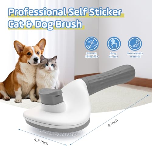 Image of Cat Brush for Shedding,Self Cleaning Dog Brush for Shedding,Skin Friendly Cat Brushes for Indoor Cats Grooming Massage,Dog Slicker Brush for Cats Loose Fur Long&Short Hair Removal Grey