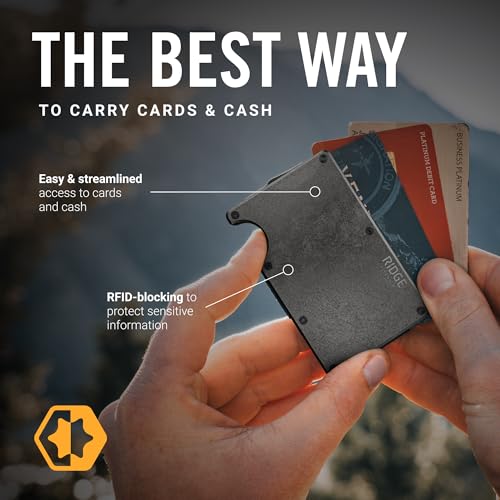 Image of Ridge Wallet for Men - Slim Minimalist Compact Wallet and Card Holder, RFID Protected Front Pocket Wallets for Men with Integrated Cash Strap (Stonewashed Titanium)