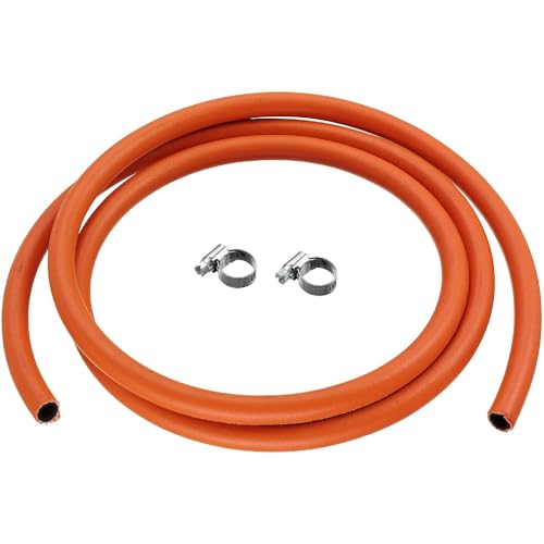 JD Brands Tubo per gas GPL, 2 m, foro interno da 8 mm per butano e propano con 2 fascette stringitubo, ideale per barbecue, riscaldatori ed elettrodomestici da esterno