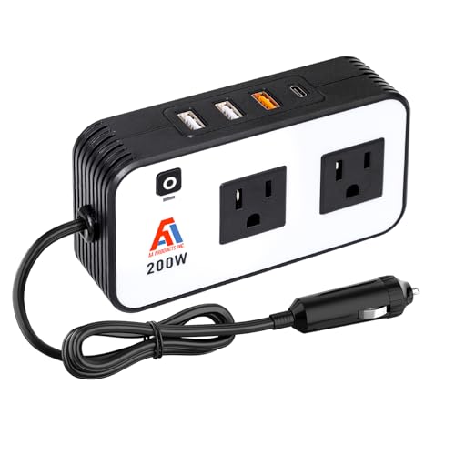 Image of AA Products P-SH-Power Inverter 12V DC to 110V AC 200W Car Charger Adapter Various Charging Protocols Fits AA Products Power Tool Organizer