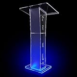 Thyle Transparent Podium Stand with Light Clear Podium with Storage Shelf Acrylic Podium Pulpits for Churches Acrylic Podium Stand Lecterns and Podiums Pulpits for School, 23.6 x 15.7 x 43.3 Inch