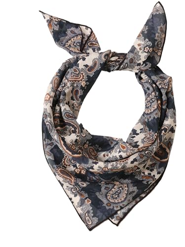 Prettystern Foulard en soie et coton 65 cm carré pour femme printemps été écharpe en soie motif cachemire Bleu Multicolore SC32