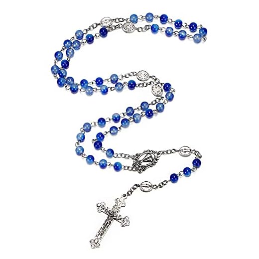 Rnivida Terço de contas católicas para mulheres, medalha milagrosa 6 mm colar rosário com cruz e metal virgem maria, Zinco, Sem Pedra Preciosa