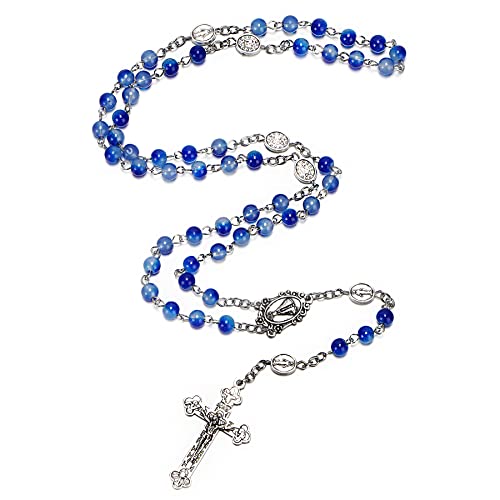 Rnivida Catholic Beads Rosary for Women, Miraculous Medal 6MM Beads Rosary Necklace with Virgin Mary Metal & Cross