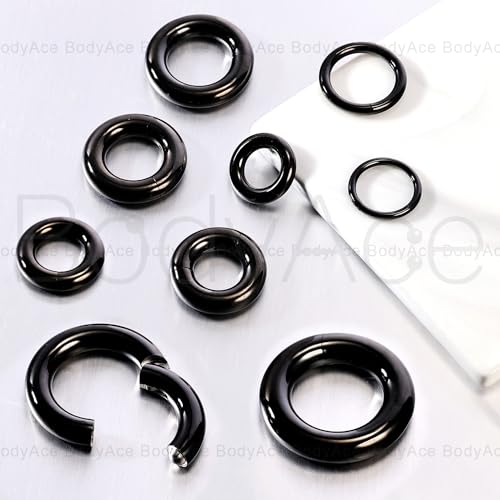BodyAce Hinged Segment Clicker PA Rings, 2G-12G Large BCR Barbells, Surgical Steel Septum Nose Ring, Black Ear Gauge Earrings Hoops [Black,8G,Hoops:10mm] - Image 3