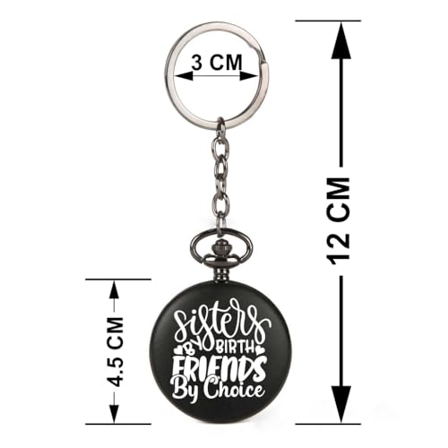 Image of Vintage Gandhi Style Pocket Watch with Engraved Designs & Messages Royal Black Analog for Men Women & Kids Includes Key Ring for car or Bike Keys Ideal Gift