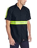 Red Kap Men's Enhanced Visibility IndustrialWork Shirt , Navy with Yellow/Green Visibility Trim, Short Sleeve Medium