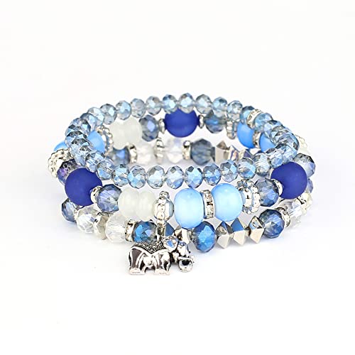 Image of Soyzvteo Bohemian Stackable Bead Bracelets Elephant Colorful Multilayer Crystal Beads Bracelets Boho Stretch Multilayer Stack Beads Colorful Beaded Charm Bracelets Jewelry