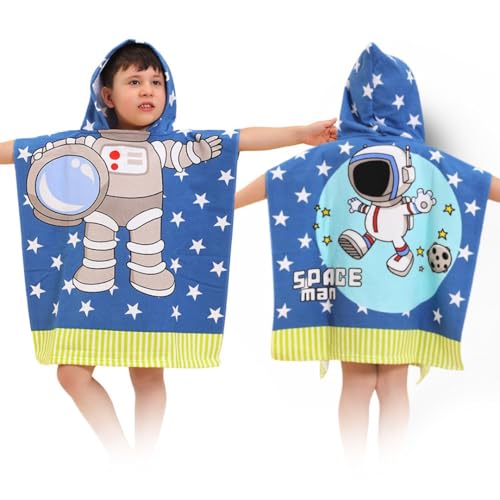 Image of TONY STARK Poncho Towel for Kids, Beach Towel with Hoodie, 60x60cm Travel Towel for 1-7 Years Girls and Boys, Soft Microfiber Sleeved Poncho (Space Explorer)