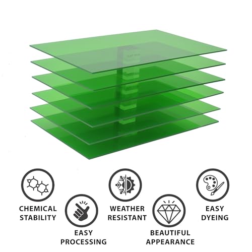 Image of 6 PCS Transparent Green Cast Acrylic Sheets 8 inch x 12 inch x 0.118 inch, Plexiglass Plastic Sheet for Laser Cutting, Engraving Signs, DIY Projects.