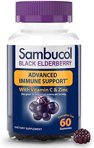 Sambucol Black Elderberry Gummies with Vitamin C & Zinc - Sambucus Elderberry Gummies for Immune Support, High Antioxidants, Gluten Free, Vegan, Elderberry with Zinc & Vitamin C for Adults - 60 Count