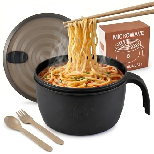 CEvolvulus Large Ramen Bowl Microwave Ramen Cooker Microwave Pasta Cooker 48oz College Dorm Room Essentials for Girls for Boys Apartment Essentials BPA-Free. (black)