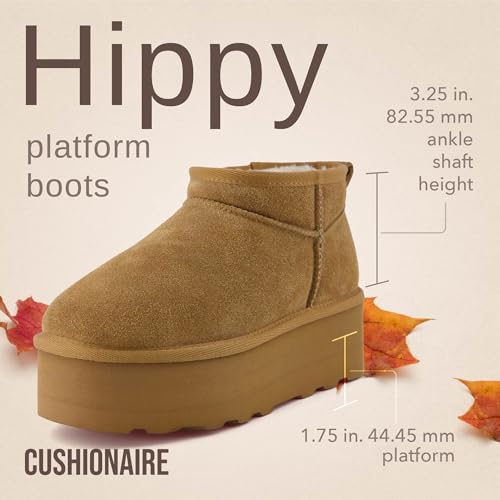 CUSHIONAIRE Hippy Women’s Platform Ankle Boots – Genuine Suede, Faux Fur Lining, Cozy Winter Slip-On Design, Comfortable Footwear with Wide Widths Available2