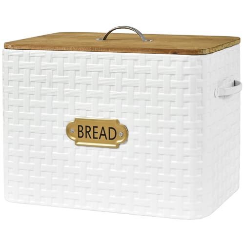 EMAX HOME Extra Large Space Saving Farmhouse Bread Box With Wood Lid - Vertical Breadbox Bread Storage Bin Holder for Kitchen Countertop, White by EMAX HOME - Used condition - Image 8