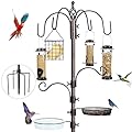 YINGYM 6-Hook Bird Feeding Station Kit, Wild Bird Feeder Stand Pole, Multi-Feeder Kit Stand with 4 Feeders, Bird Bath and Mesh Tray, 94 Inch