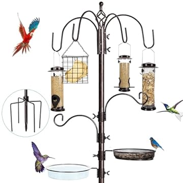 bird feeder pole with multiple hooks