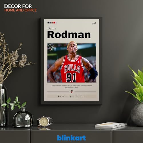 Image of BLINKART Dennis Rodman | Nba Basketball Player | Synthetic Wood Photo Framed Wall Hanging Poster Room & Office Bedroom Living Boys And Girl Room Home Wall Hanging | 13x10 Inches
