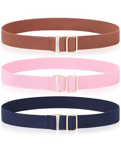 Kajeer Kids Belt for Girls,3 Pack Stretch Belts Invisible Adjustable Gold Buckle Toddler Youth Belt for Uniform Casual
