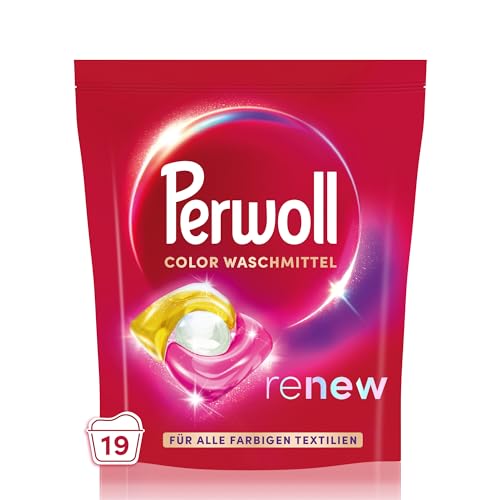Perwoll Renew Caps Color Detergente (19 lavados), todo en 1 Detergente Caps limpia suavemente y renueva colores y fibras, para todos los tejidos de color, con tecnología Triple Renov