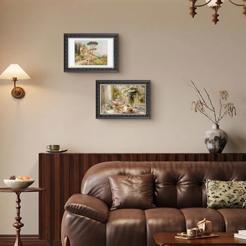 Image of Golden State Art, 8X12 Ornate Finish Photo Frame With White Mat for 7X9 Picture & Real Glass, Color: Black With Silver & Burgundy