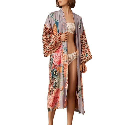 Kimono cárdigan bohemio de verano para mujer chal estampado para la playa