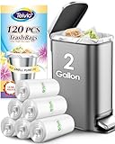 2 Gallon 120 Counts Strong Trash Bags Garbage Bags by Teivio, Bathroom Trash Can Bin Liners, Plastic Bags for home office kitchen, Clear