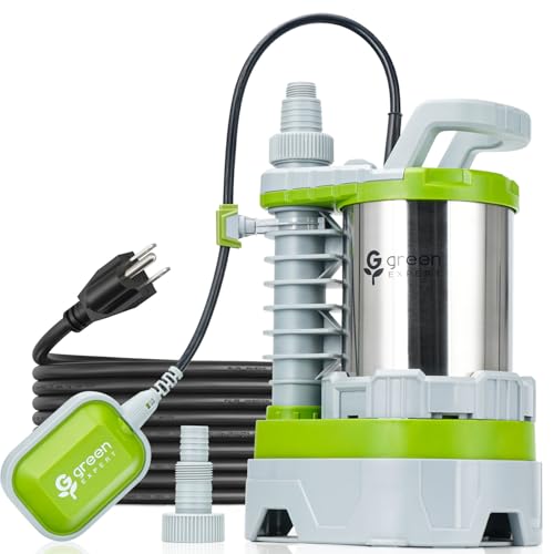Green Expert Submersible Sump Pump, 1.5HP 5500GPH Effluent/Sewage Pump for Dirty Water, Auto/Manual Tethered Float, Adjustable Intake Base, 25ft Cord, Solids up to 0.8in, Basement Pit Drainage