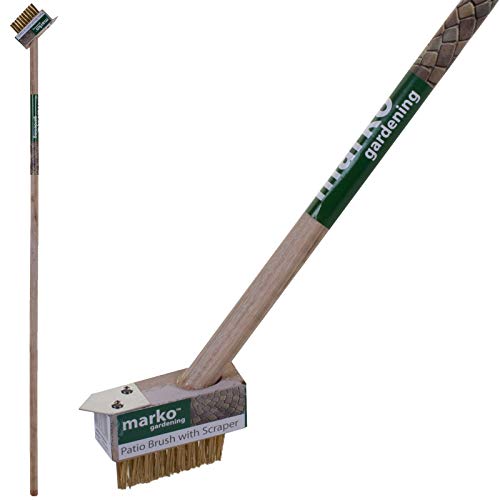 Marko Gardening 1.2M Patio Weed Brush Wooden Handle with V-Blade Scraper Spike Garden Block Paving Slab Gap Cleaner