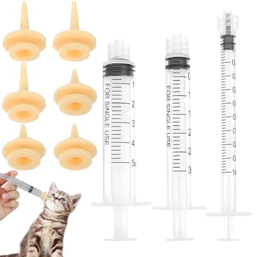 JUGUTA 9 stuks flesjes voor pasgeboren kittens, mini-zuiger van siliconen met spuit voor het voeden van huisdieren met speen voor het voeden van huisdieren, voor katten, puppy's, kleine dieren