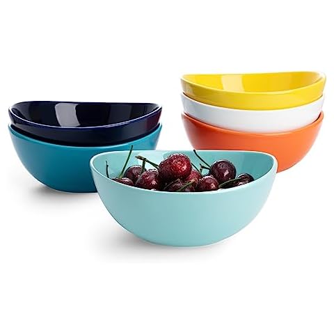 Sweese 6 Inch Porcelain 18 oz Bowls Set of 6, for Soup | Cereal | Fruits | Rice - Microwave, Dishwasher, and Oven Safe - Hot Assorted Color Cover