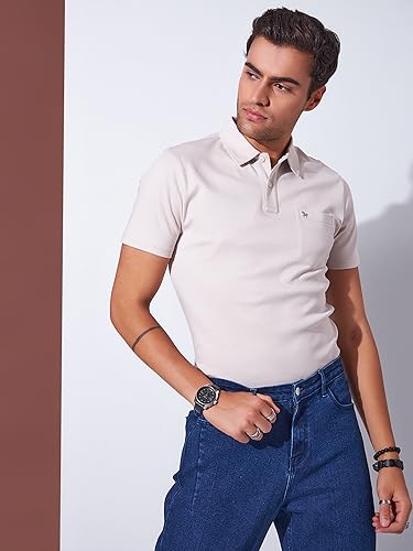 Image of Men's Solid Polo Collar Casual T-Shirt with Pocket | Cotton Polo Collar Half Sleeves Solid T-Shirt | Slim Fit Polos