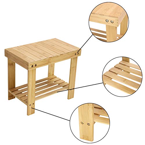 KKTONER Bambus Tritthocker mit Ablagefach Natürliche Farbe 40x25x35 cm – Ansicht 5