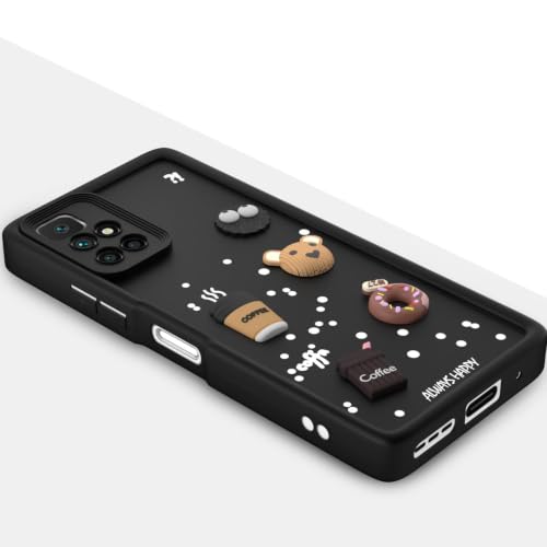 Image of Bintage Cute Fun Taddy Cartoon 3D Ball Bear Milk Donut Coffee Cup Silicon Case Full Body & Camera Protection Back Cover Compatible for MI Redmi 10 Prime - Black