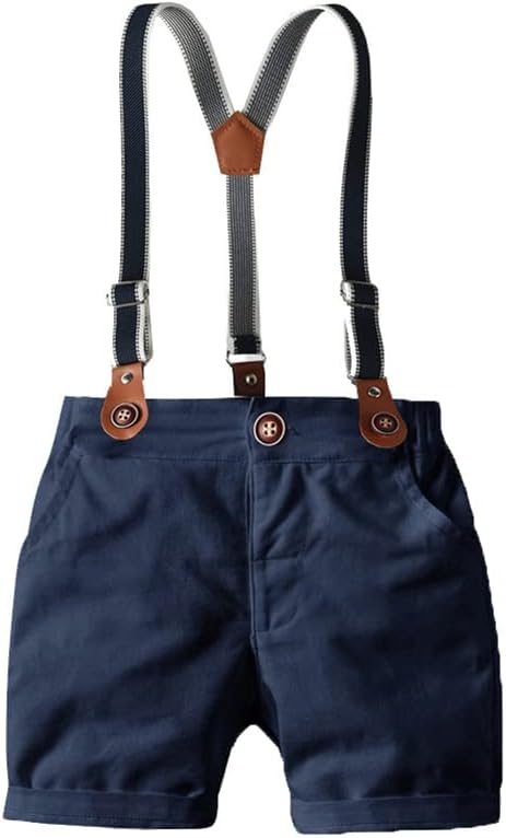 IDOPIP Toddler Kids Baby Boys Formal Suit Gentleman White Shirt with Bowtie + Suspender Shorts Pants Overalls Clothes 1-8T - Image 5