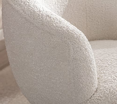 Duomay Swivel Accent Chair Armchair, Modern Faux Fur Round Barrel Chair With Gold Base For Living Room Bedroom Reading Room Office, White #TOP5