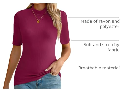 Image of Huukeay 4 Pack Women 1 /2 Half Sleeve Tops Mock Turtleneck Shirts