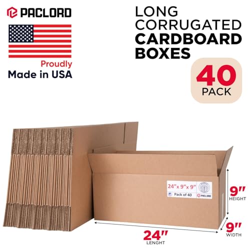 Image of Long Cardboard Boxes 24 inchL x 9 inchW x 9 inchH (Pack of 40) - USA-Made Packing Boxes for Moving, Shipping, or Storage - USPS, UPS, FedEx Approved - Professional Packing Supplies for Moving | USA-Made Packing Boxes for Moving, Shipping, or Storage - USPS, UPS, FedEx Approved - Professional Packing Supplies
