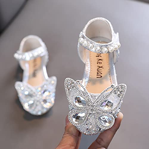 Princess Shoes for Kids Fashion Summer Girls Sandals Dress Performance Dance Shoes Rhinestone Cartoon Butterfly Shape (1-Silver, 2.5 Big Kids)3