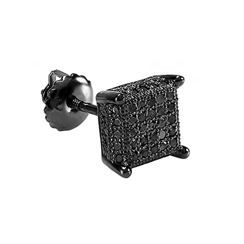 Dazzlingrock Collection 0.25 Carat Round Black Diamond Cube Unisex Screwback Stud Earring (1 Pc Only) in Black Plated 925 Sterling Silver