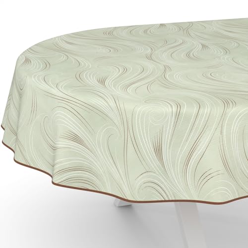ANRO Wachstuchtischdecke Wachstischdecke Wachstuch Tischdecke abwaschbar Gartentischdecke Abstrakt Grün Oval 200x140cm mit Saum (Eingefasst)