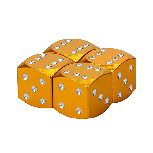 KingBra 4 tapones para neumáticos de coche, estilo dado, válvula de aleación de aluminio, tapas de polvo universales para bicicleta, motocicleta, rueda de coche, a prueba de polvo, color amarillo Cover