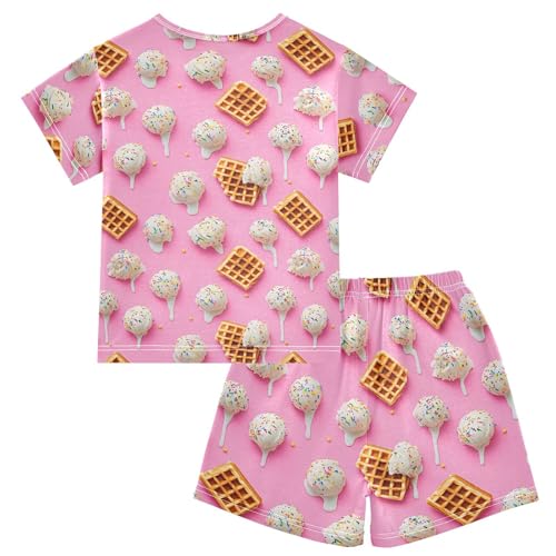 ALAZA Ice Cream Ball Waffle Pajamas Short Sleeve 2 Piece Sleepwear Top and Bottom Pajama Set Unisex2