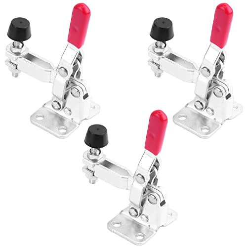 Utoolmart トグルクランプ 垂直 垂直ハンドル式 3個入り 保持能力50kg 炭素鋼 亜鉛メッキ バーのオープン角度100° ハンドルオープン角度56° クイッククランプ ワンタッチ ハンドル式 下方押え型トグルクランプ リリーストグルクランプ クイック メタル ミニ トグル 溶接加工 治具加工用