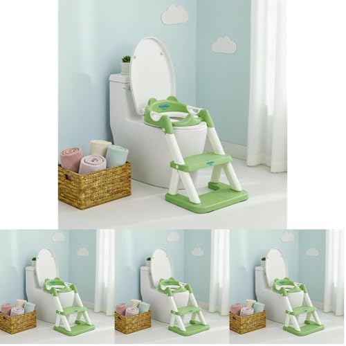 Image of Amazon Brand - Supples Baby Potty Training Seat with Ladder | Fits All Standard Toilets | for 2+ Year Old | Safe, Comfortable & Easy to Use | Green & White (Pack of 4)
