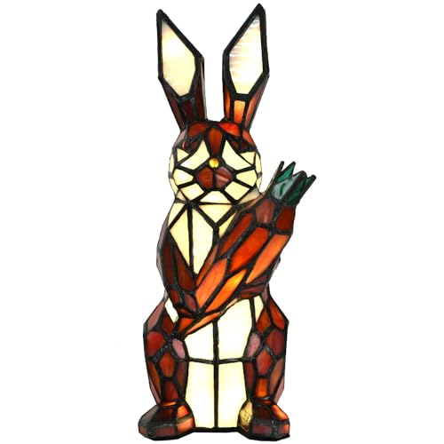 Bieye L10946 Rabbit Holds Carrot Tiffany Style Stained Glass Accent Table Lamp for Home Decor (Red) by Bieye - Used condition - US$101.57